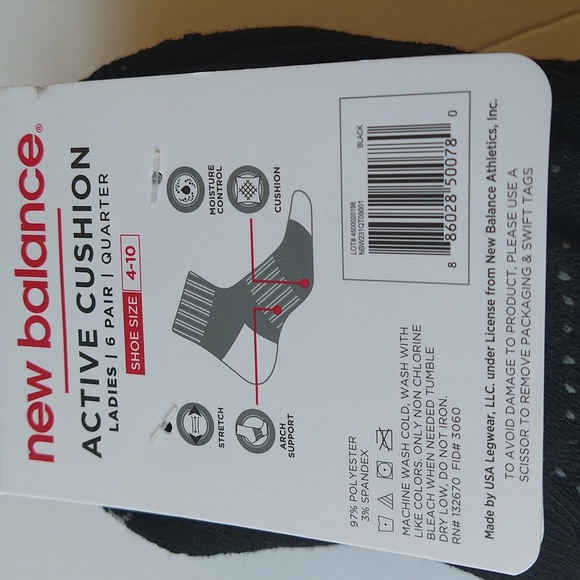 NWT New Balance 6 Pairs Black Women's Active Cushion Quarter Socks Size 4-10 - Picture 4 of 10
